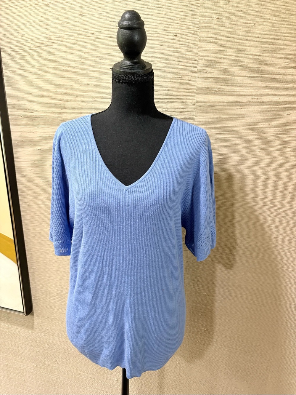 LOFT Periwinkle Ribbed V-Neck Top